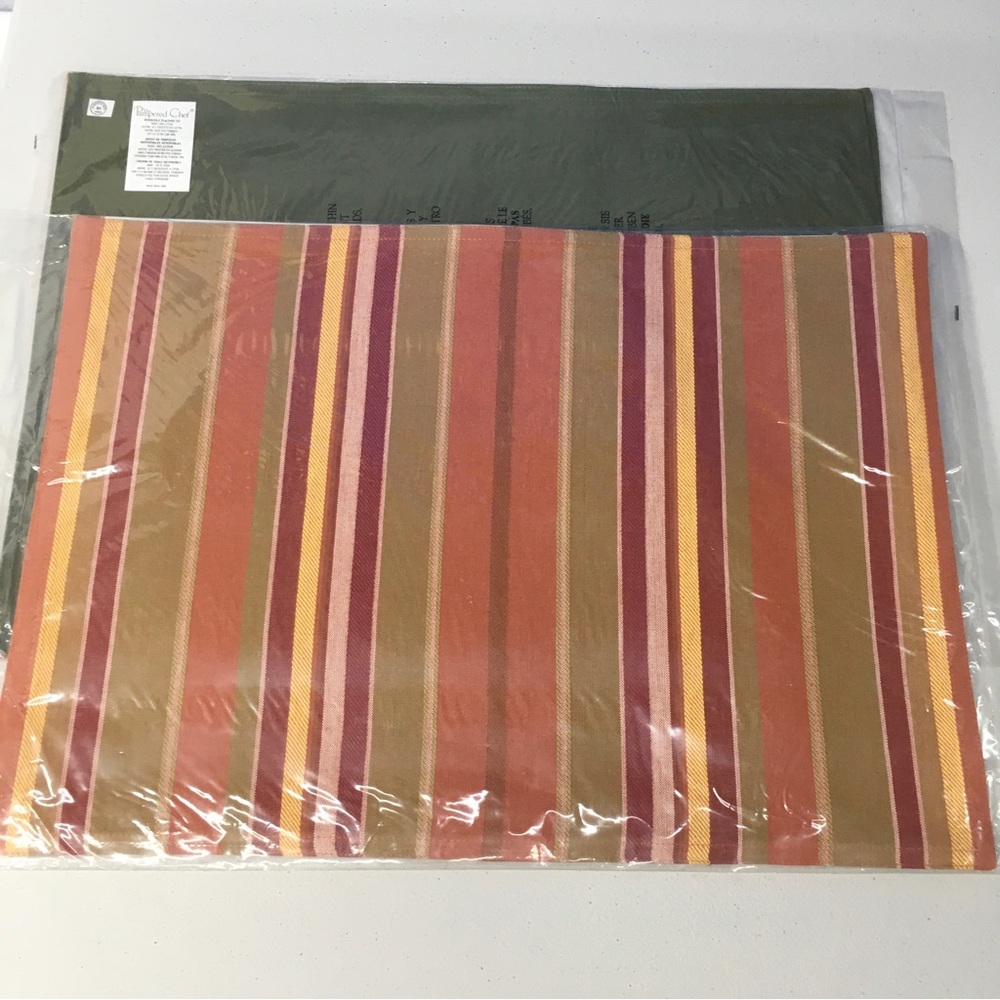 Pampered Chef Set Of Two Harvest Stripe Placemats New In Package 17”X 14”